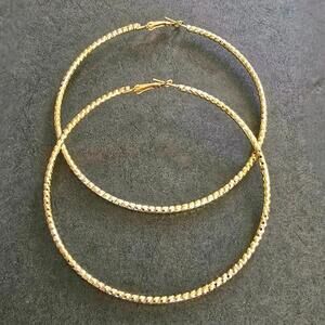 Gold Tone Hoop Earrings 3.5" inch